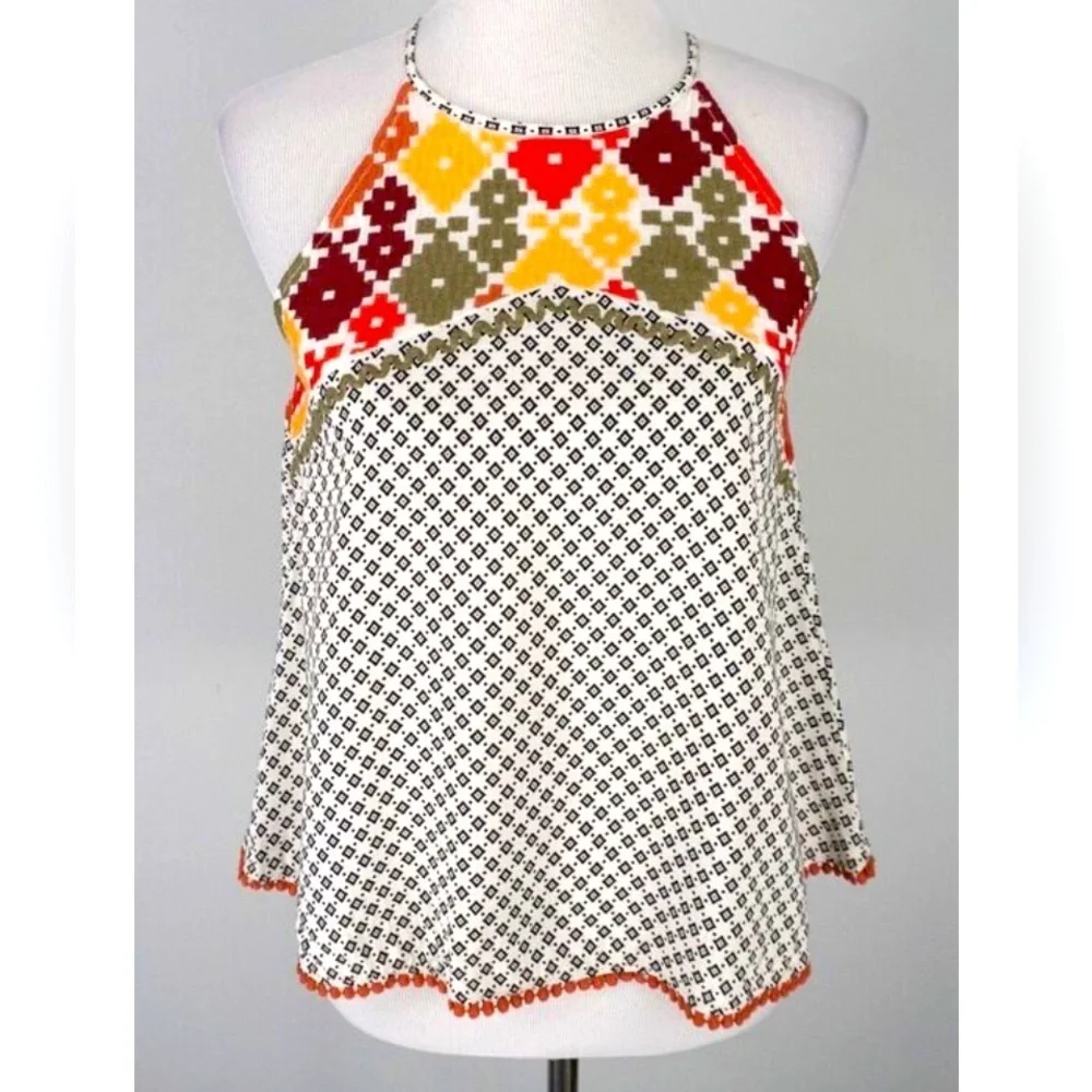 Embroidered Halter Sleeveless Boho Tunic Top Size large - Picture 1 of 5